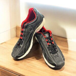 New Cushe Women`s Size 6 U.S. Black Leather with red trim Jogger